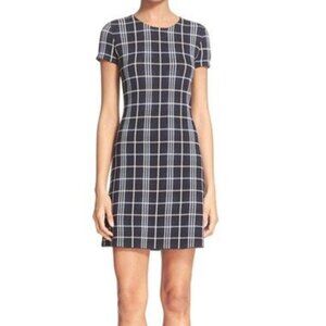 Theory Midnight and White Plaid Short Sleeve Dress